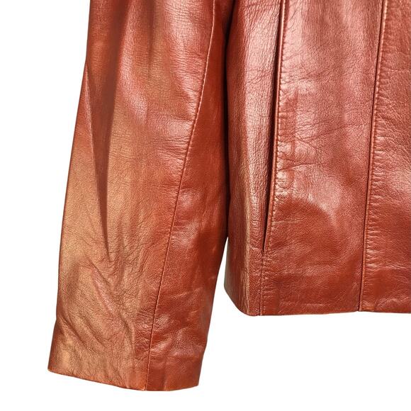 Danier Leather Jacket Womens Size 8-10 Caramel Brown Zip Front Satin Lined - Picture 6 of 9